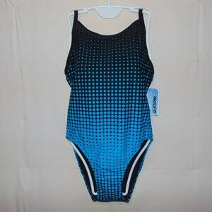 Sporti Blue Black Dots Swimsuit 38 NWT